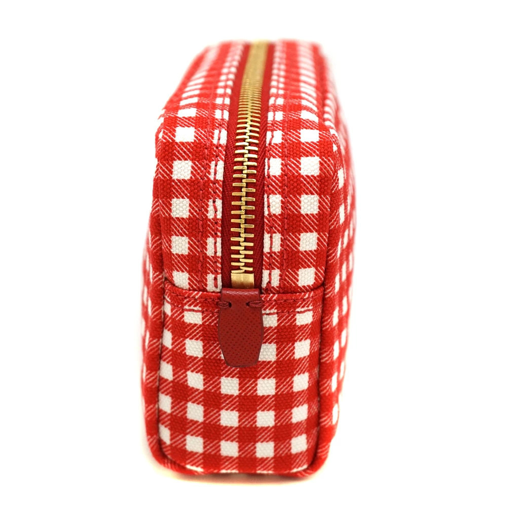 Prada White Canvas Case Red Clutch Cosmetic Check Gingham